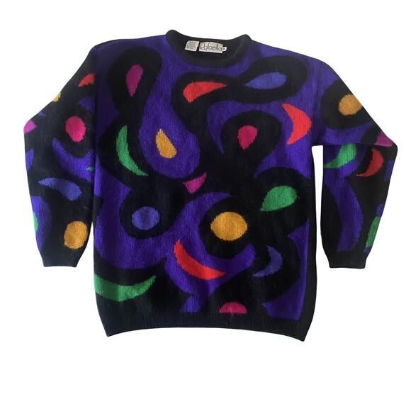 Rafaella Vintage 80s Angora Rabit & Lamb Wool Sweater M Abstract Colorful Artsy - Picture 4 of 9